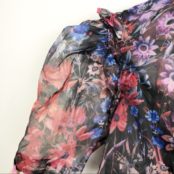 ANTHROPOLOGIE | MAEVE Floral Organza Puff Sleeve Blouse Women’s Size Medium - Picture 9 of 13